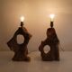Brutalist pair of wooden lamps from the 1960s.