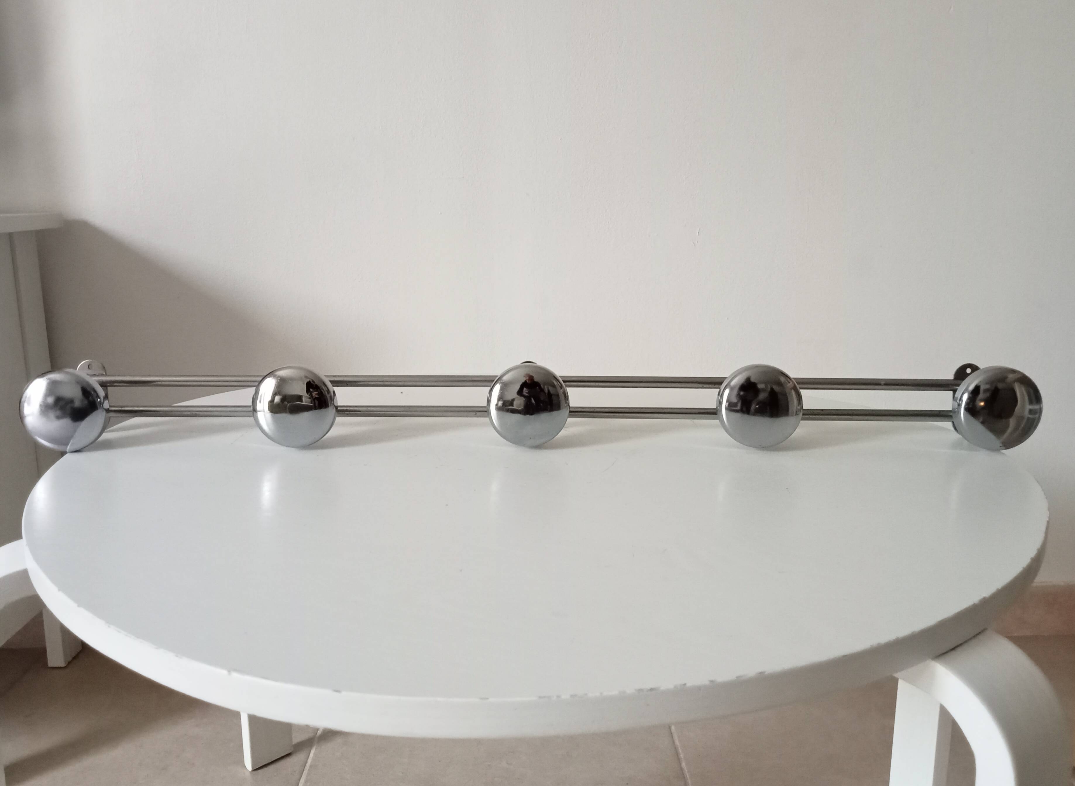 Vintage chrome wall-mounted coat rack from the 1970s
