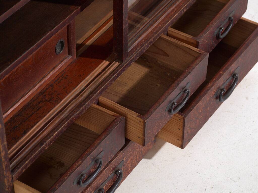 Antique Japanese display cabinet with sliding glass doors – Taishō–Shōwa period (circa 1920–1950)