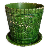 Flower pot and saucer in slip by G. De Bruyn 19th century