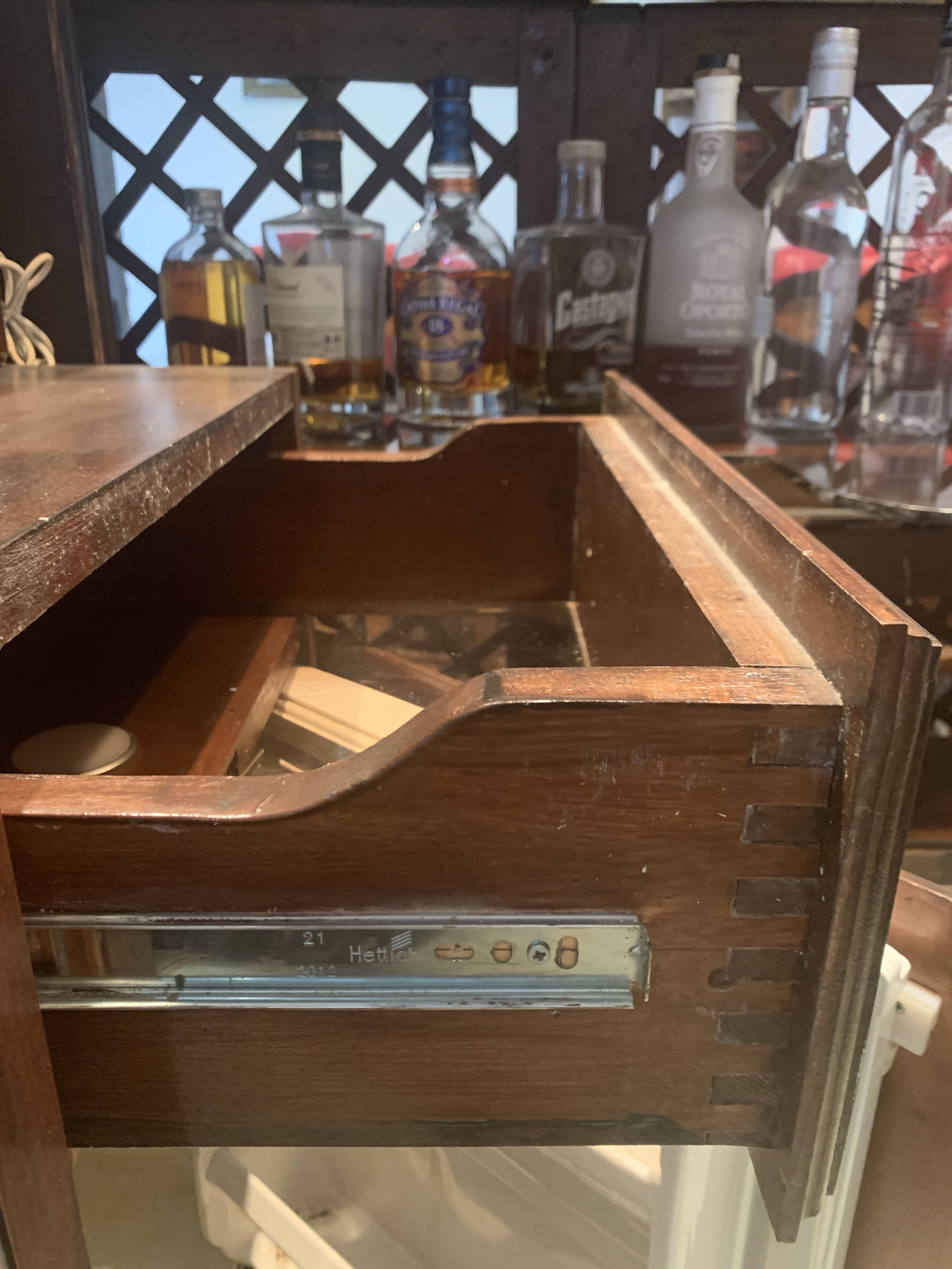 Vintage corner bar with fridge, corner unit/sink