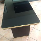 Table basse avec plateau en verre noir relevable et rallonges années 40-50