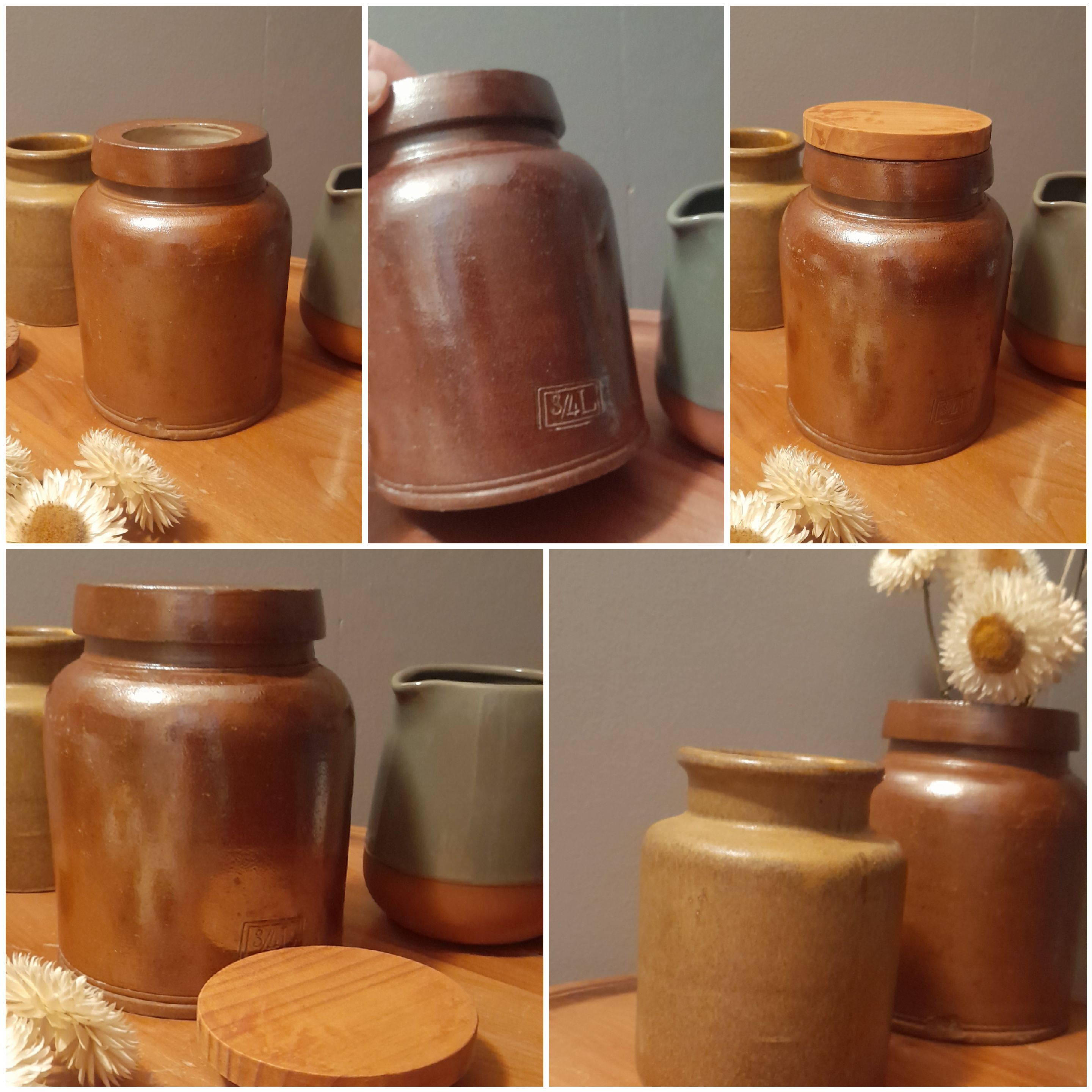 Trio of pottery & decorative stoneware pitcher - vintage