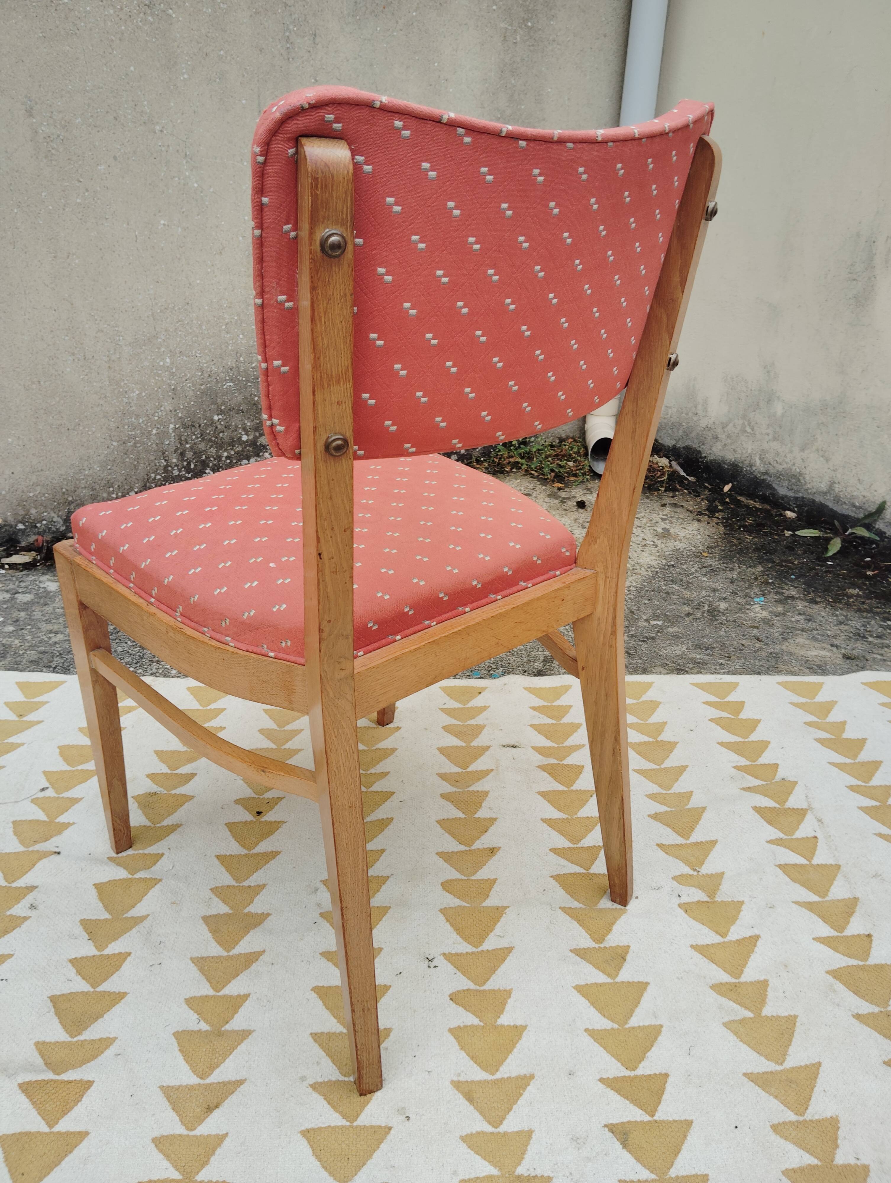 Set 6 chaises vintage structure chêne assise et dossier rouges
