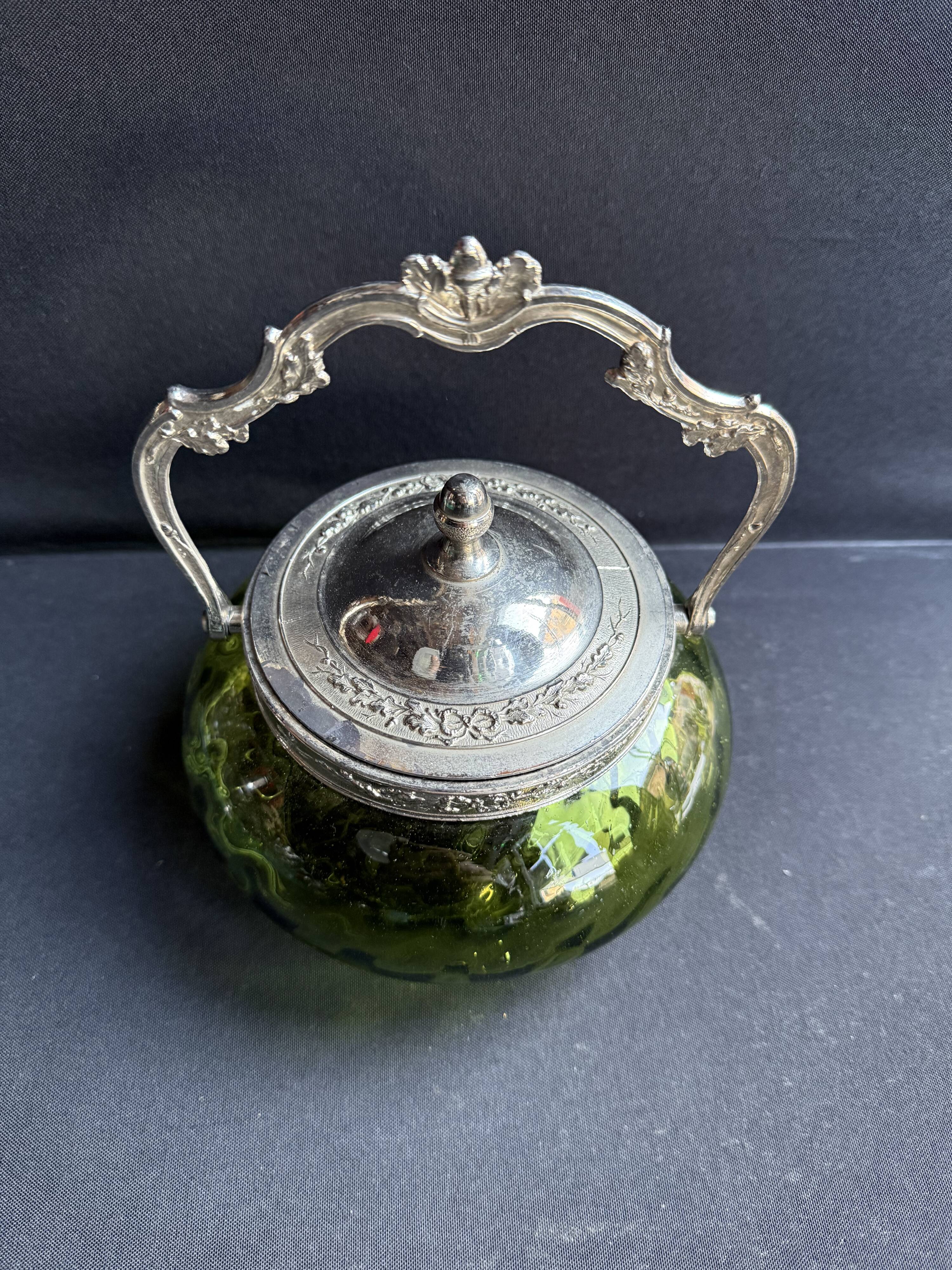 Absinthe green glass and silver metal biscuit maker