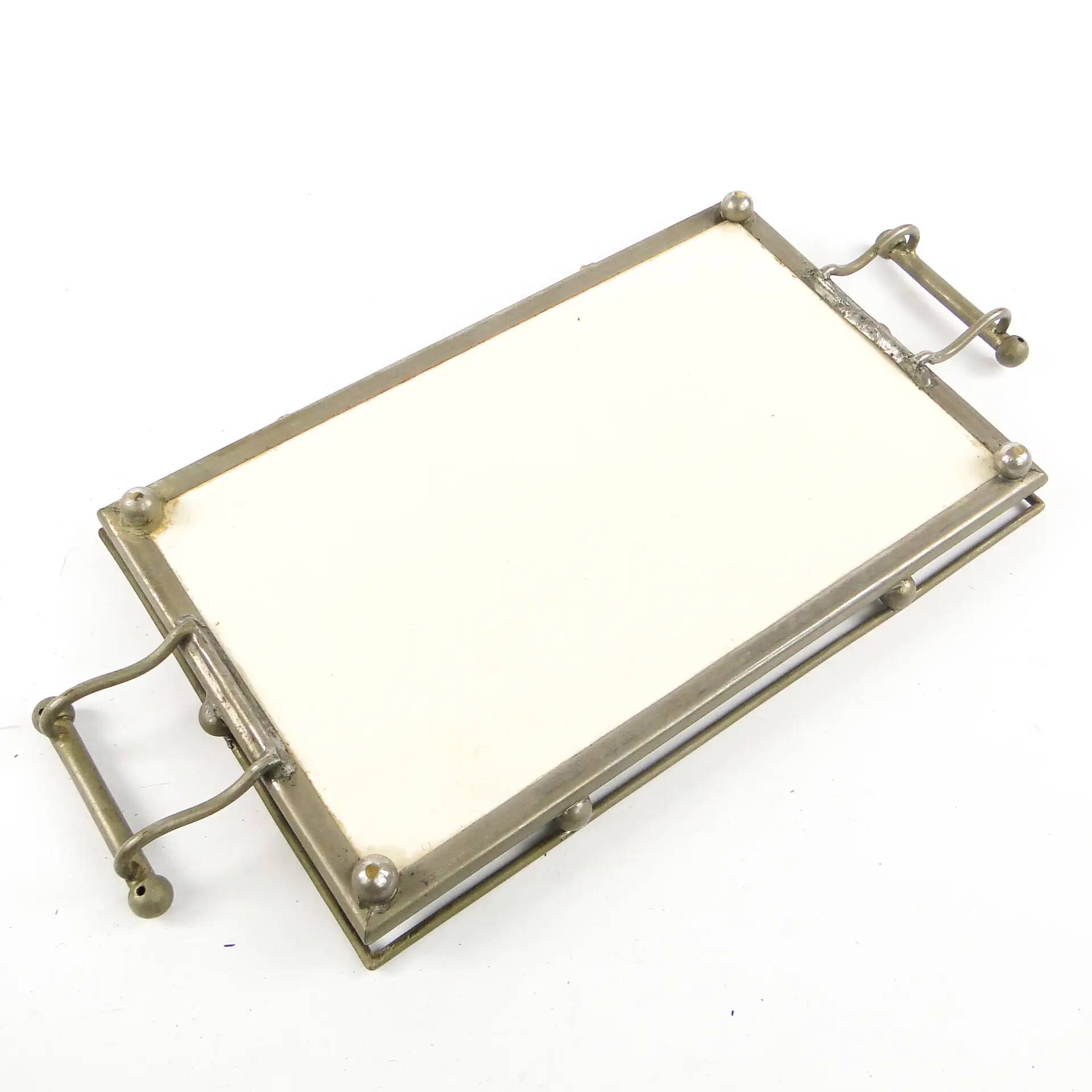 Art Nouveau tray, silver-plated brass, white porcelain, Austria, early 20th century