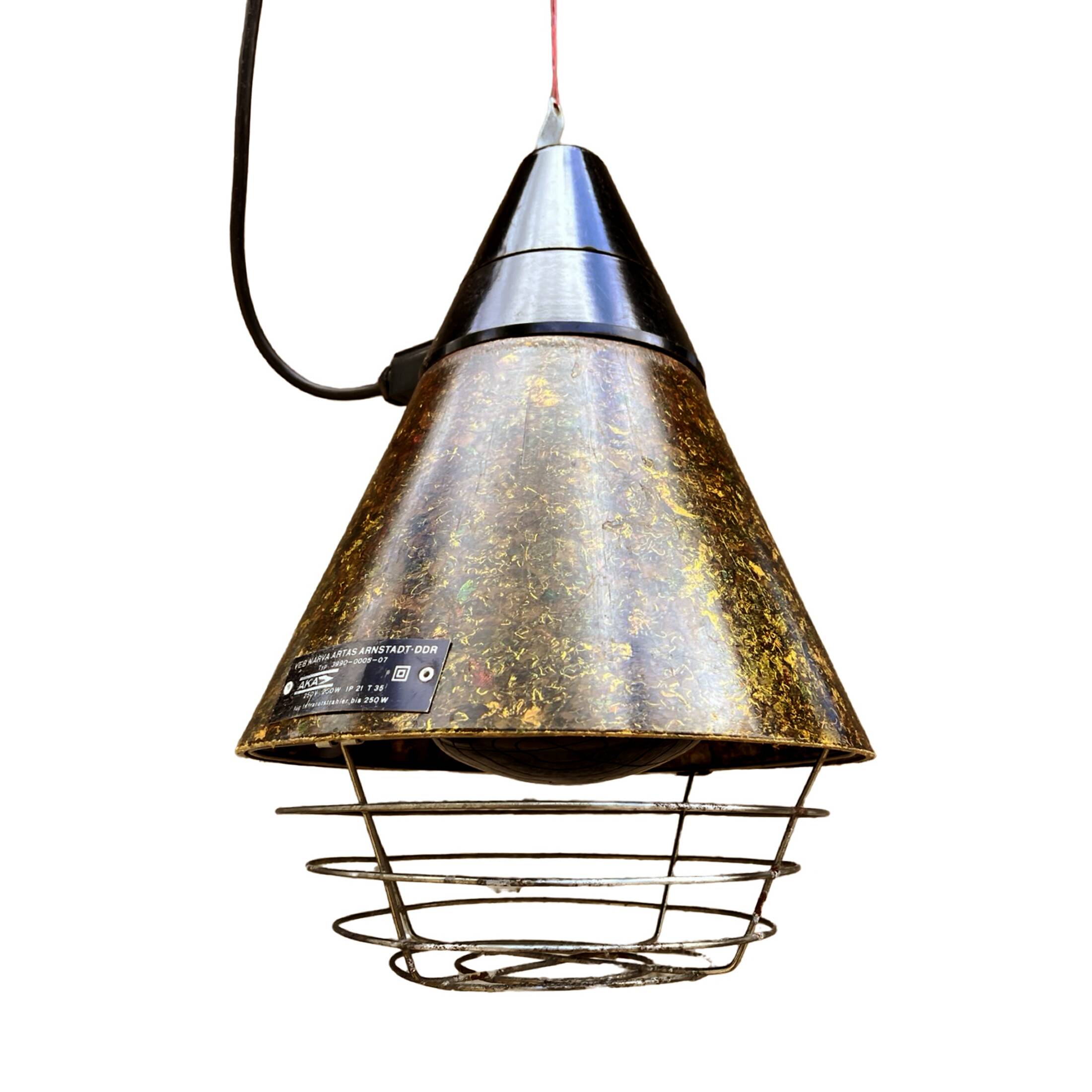 Industrial hanging lamp, heating, Narva Leuchen, Germany, 1970s.