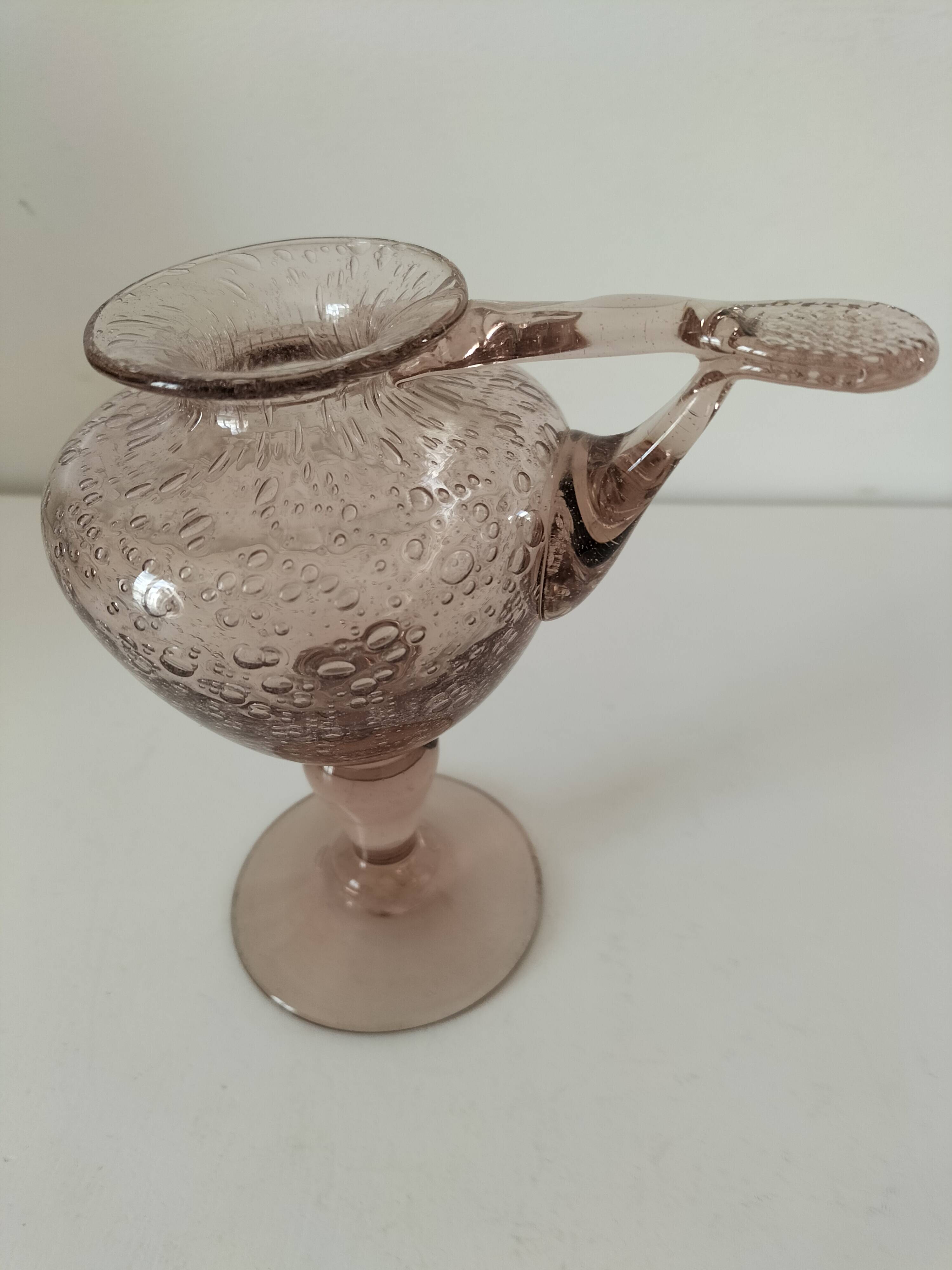 Biot candle holder vase in powder pink blown bubble glass.