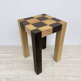Vintage solid wooden side table chess style , 1970s
