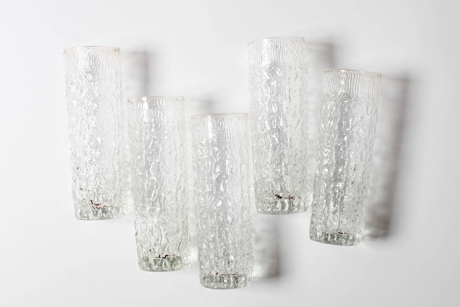 Set of 5 Vintage Bark Patterned Tumblers / Mid-Century Pressed Glass /Italy