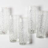 Set of 5 Vintage Bark Patterned Tumblers / Mid-Century Pressed Glass /Italy