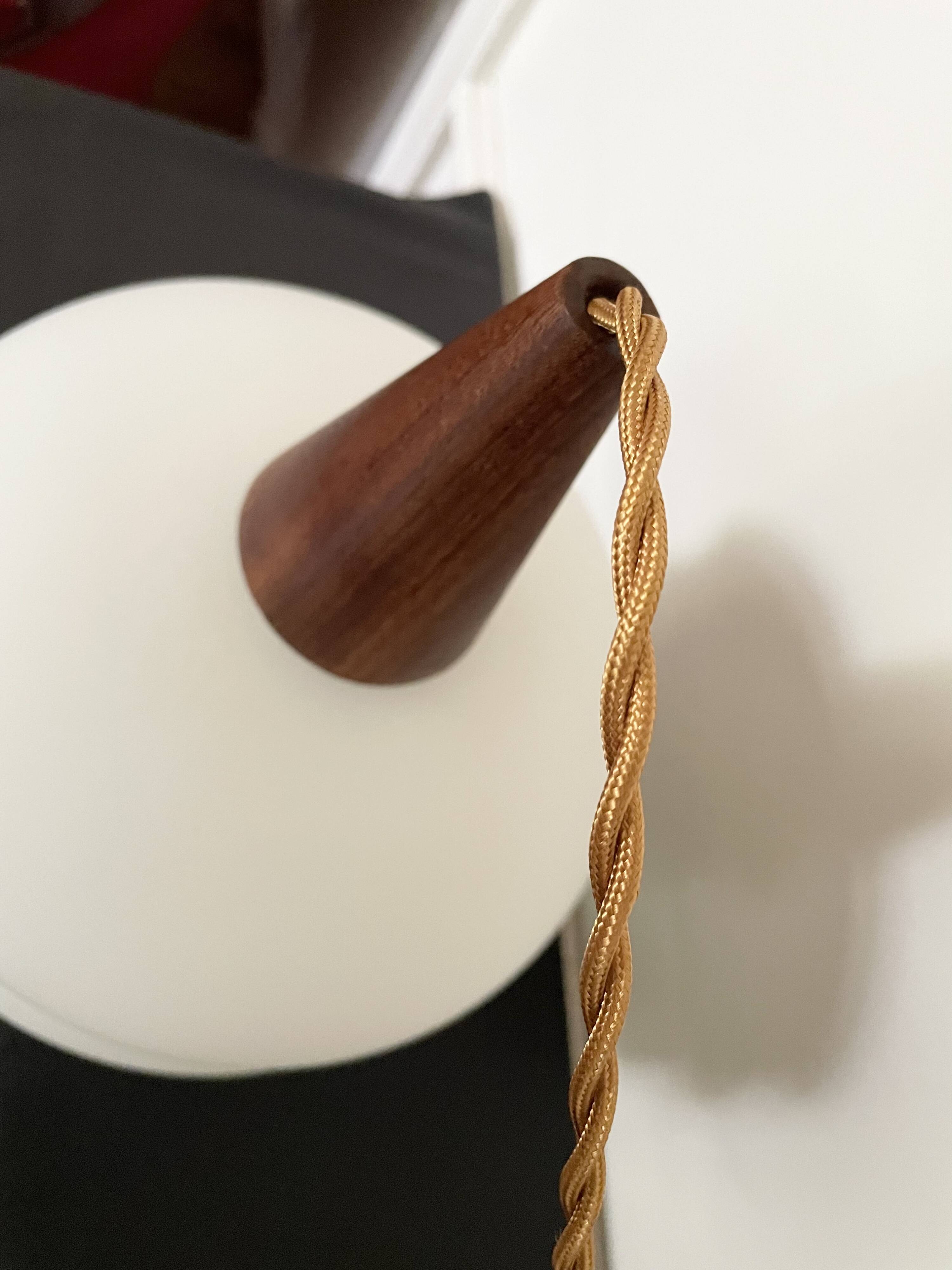 Scandinavian pendant light in opaline and teak