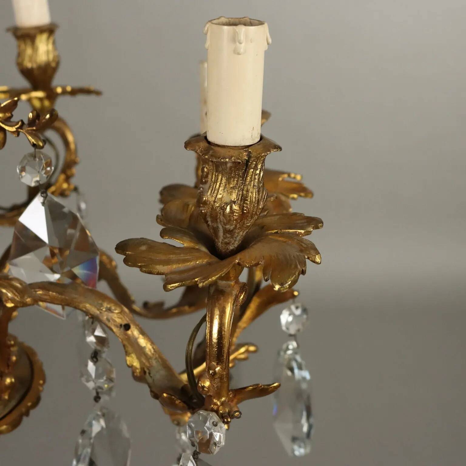 Antique Rococo-style chandelier in gilded bronze, 20th century.