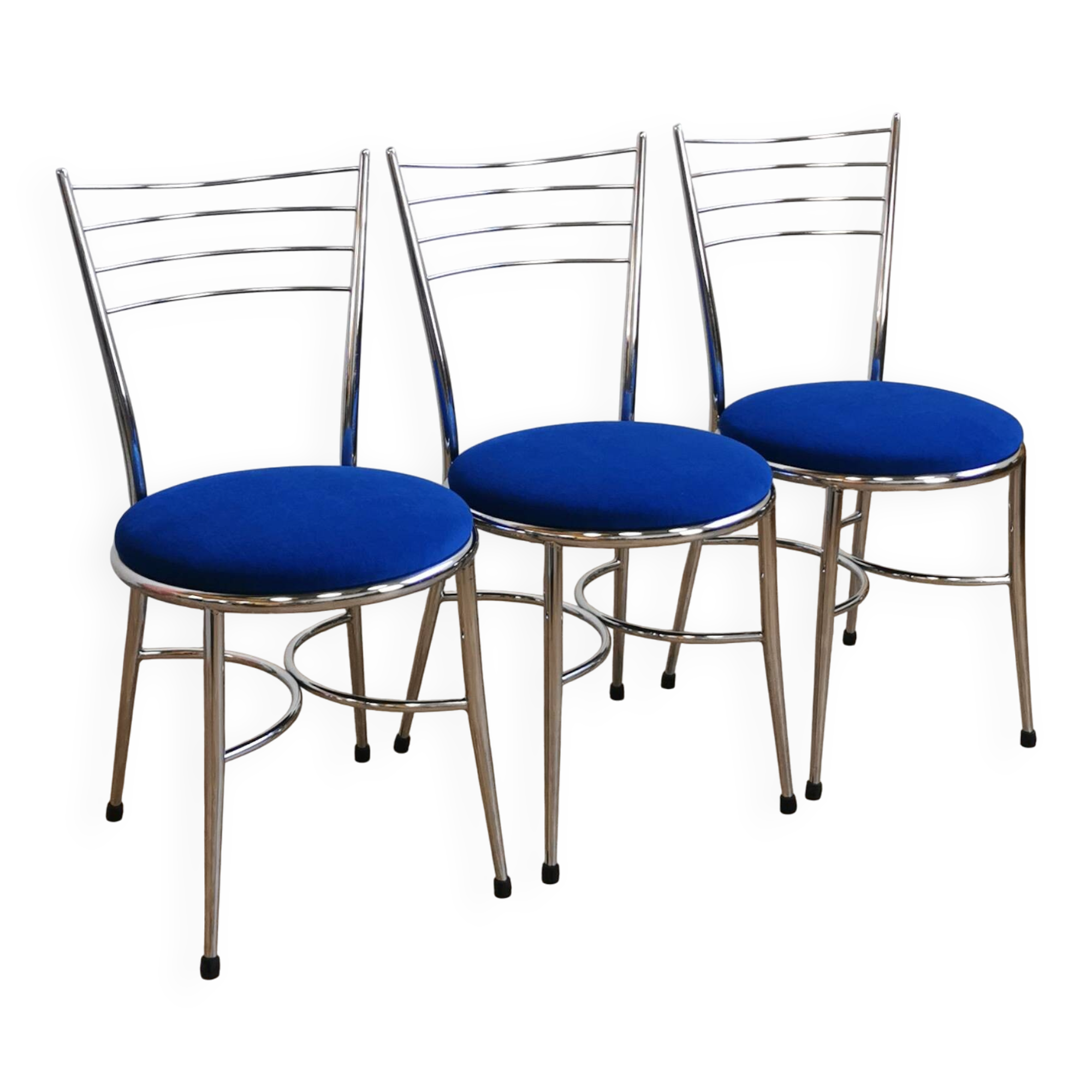 Lot de 3 chaises chrome et cobalt