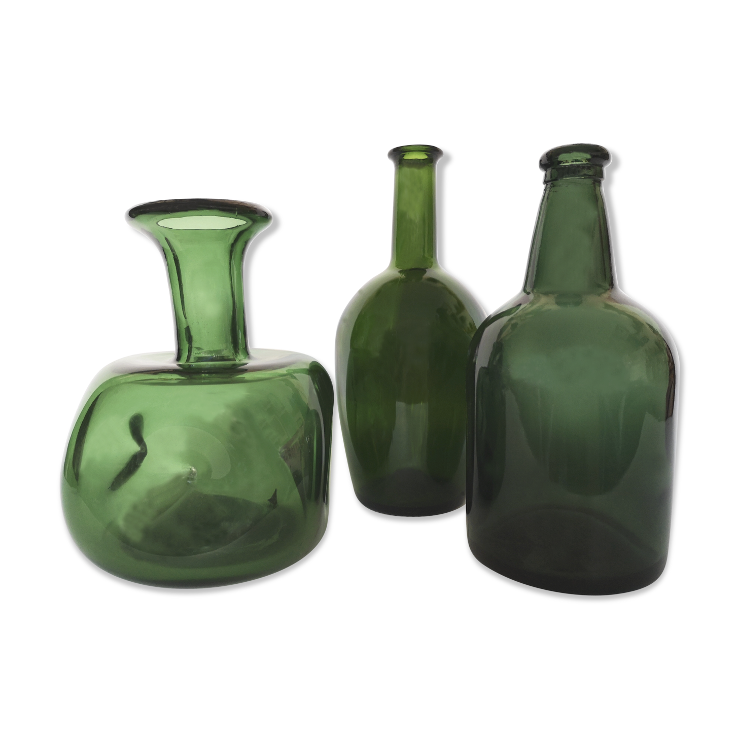 Trio de soliflores en verre vert
