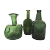 Trio of green glass soliflores