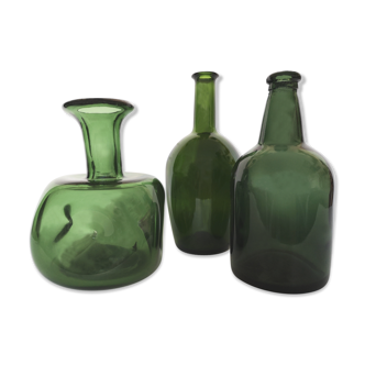 Trio of green glass soliflores