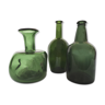 Trio of green glass soliflores