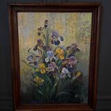 Oil on canvas by Picquet still life bouquet of iris 20th century