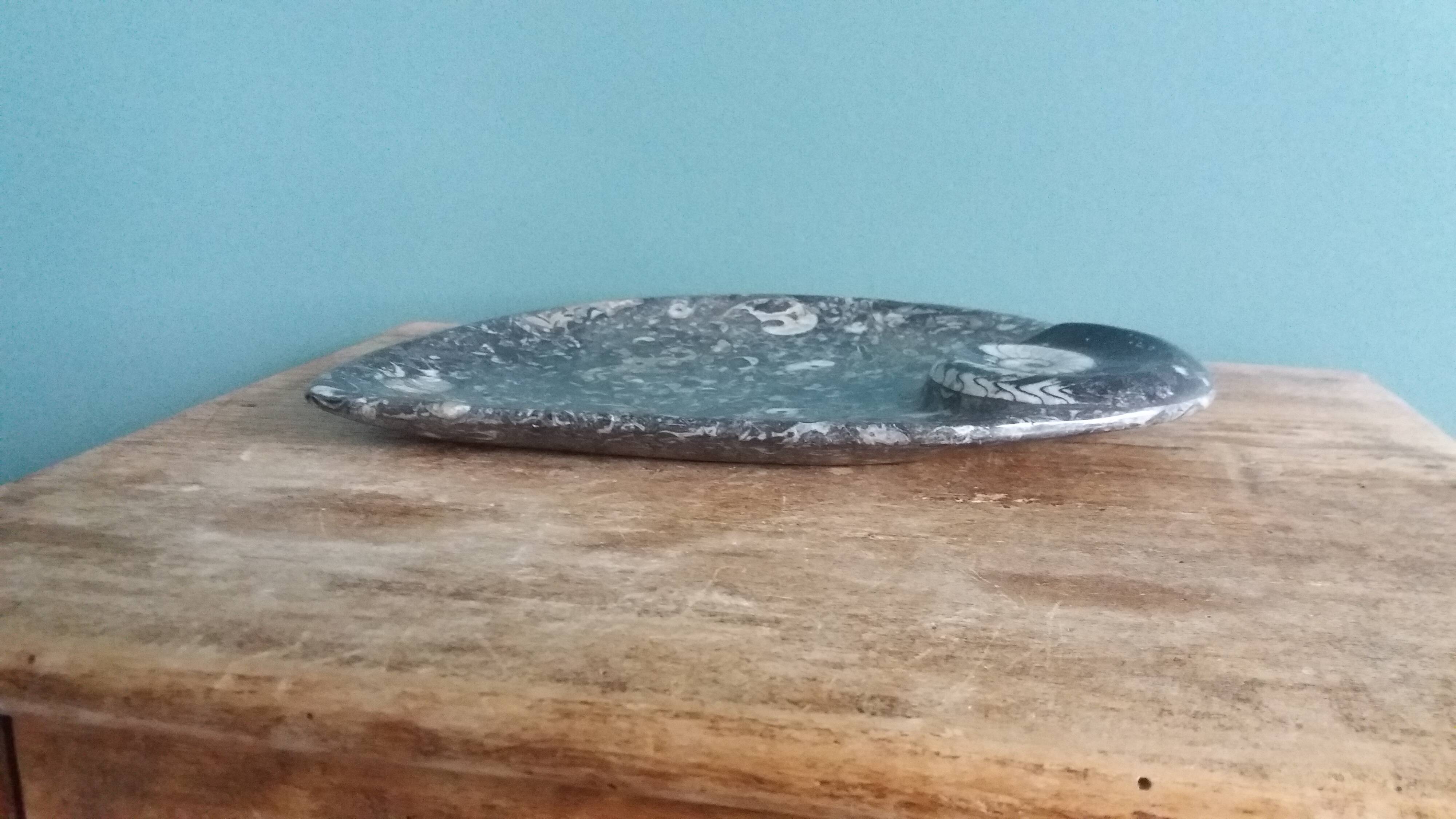 Marble trinket tray with ammonite fossil