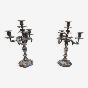 Pair of 19th C. silvered bronze candelabra