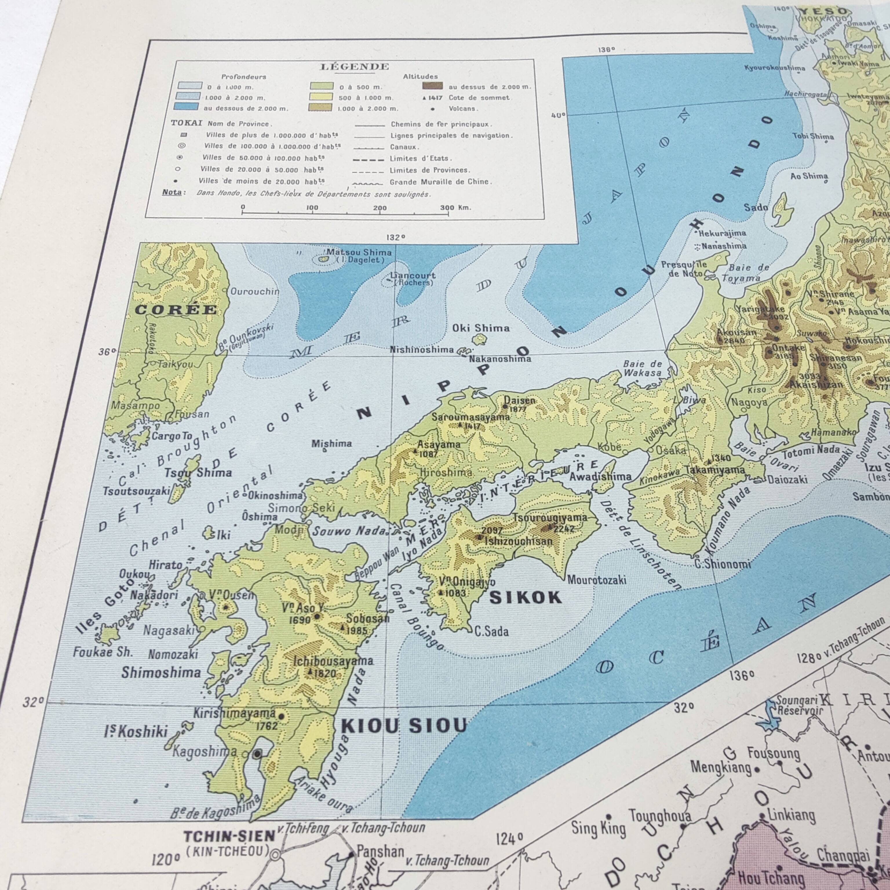 Vintage map Japan Korea 43x43cm from 1950