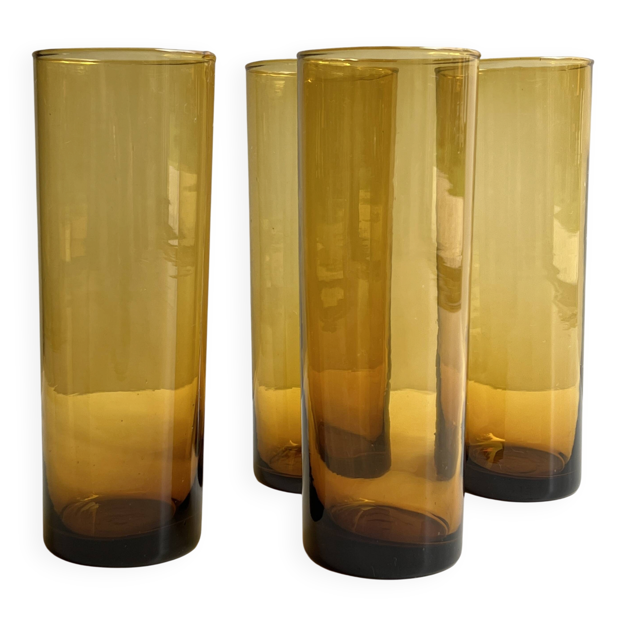 Set of 4 smoky amber brown water/orangeade glasses, France 1970.