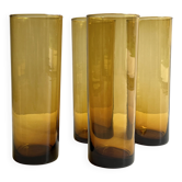Service de 4 verres à eau, orangeade marron fumé ambré, France 1970