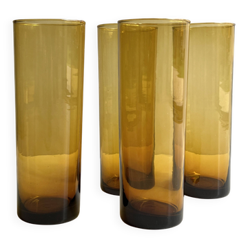 Service de 4 verres à eau, orangeade marron fumé ambré, France 1970