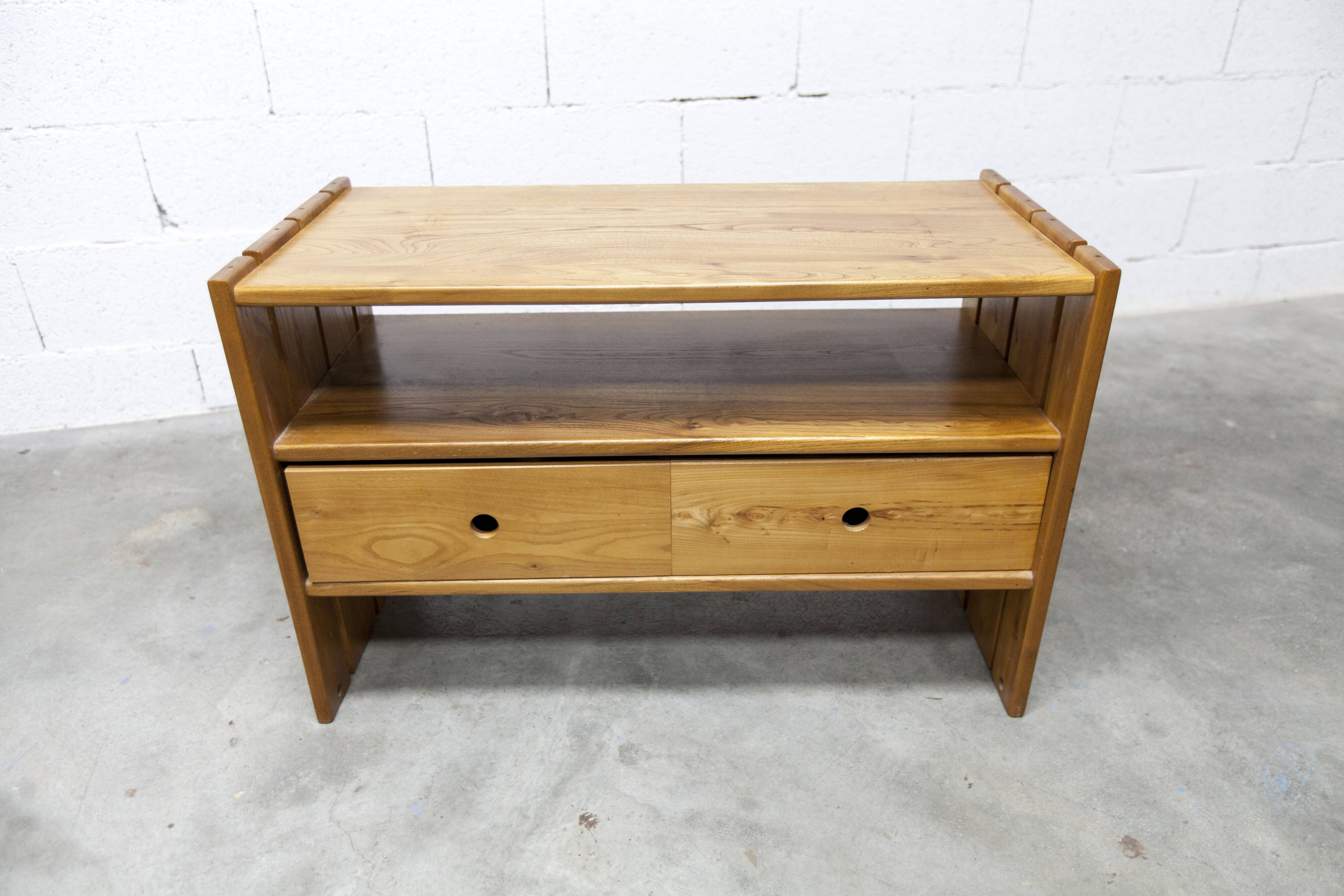 Low furniture Maison Regain solid elm 1960 with drawer