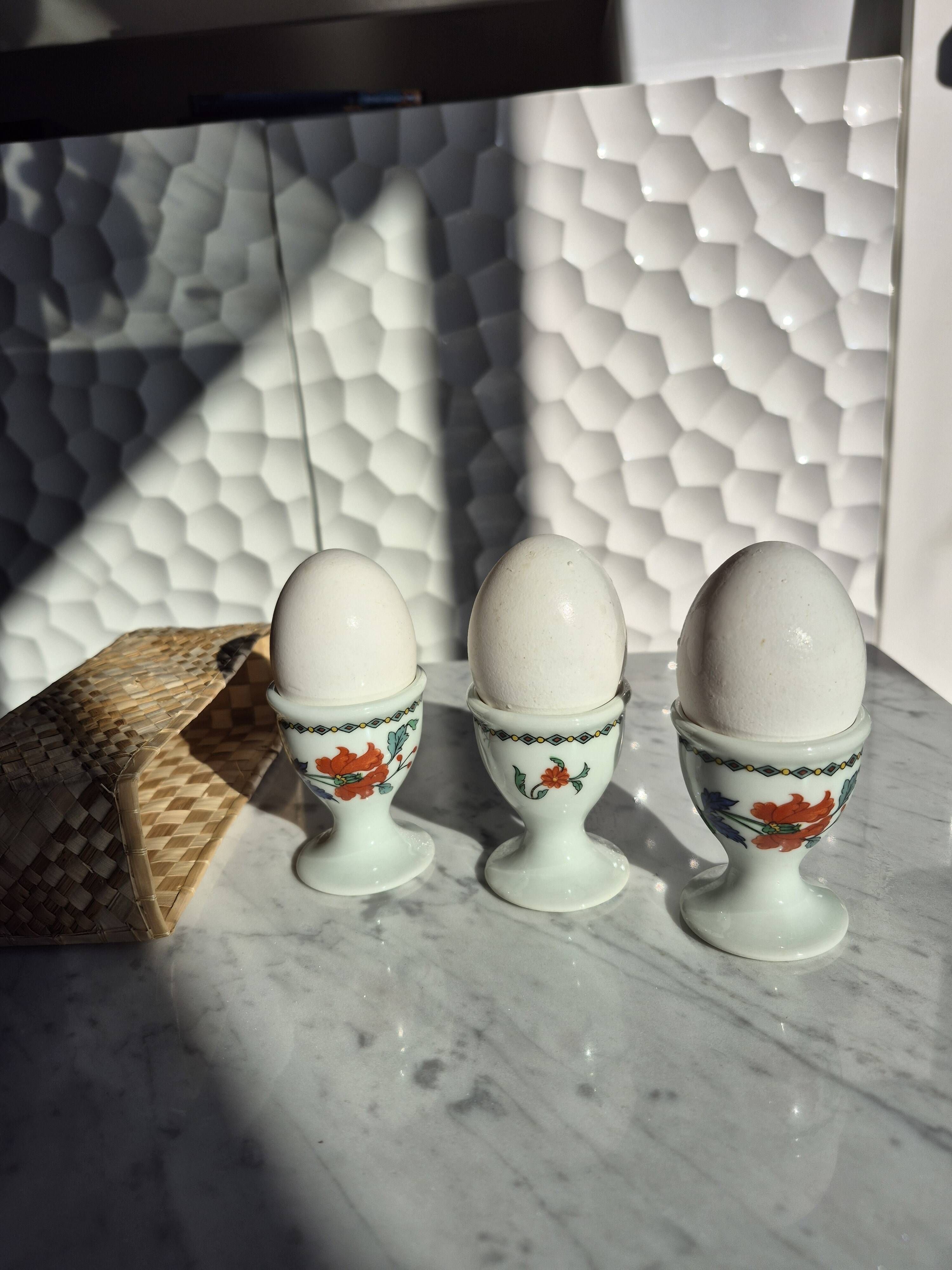Vintage porcelain egg cup trio from Paris – Poppy & basket decor