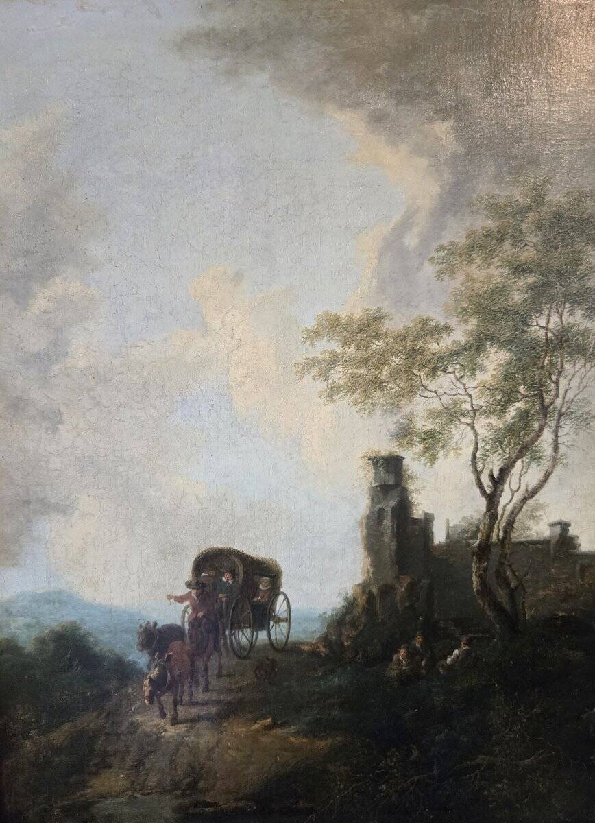 19th Century Italian School: oil on canvas painting "The Diligence"