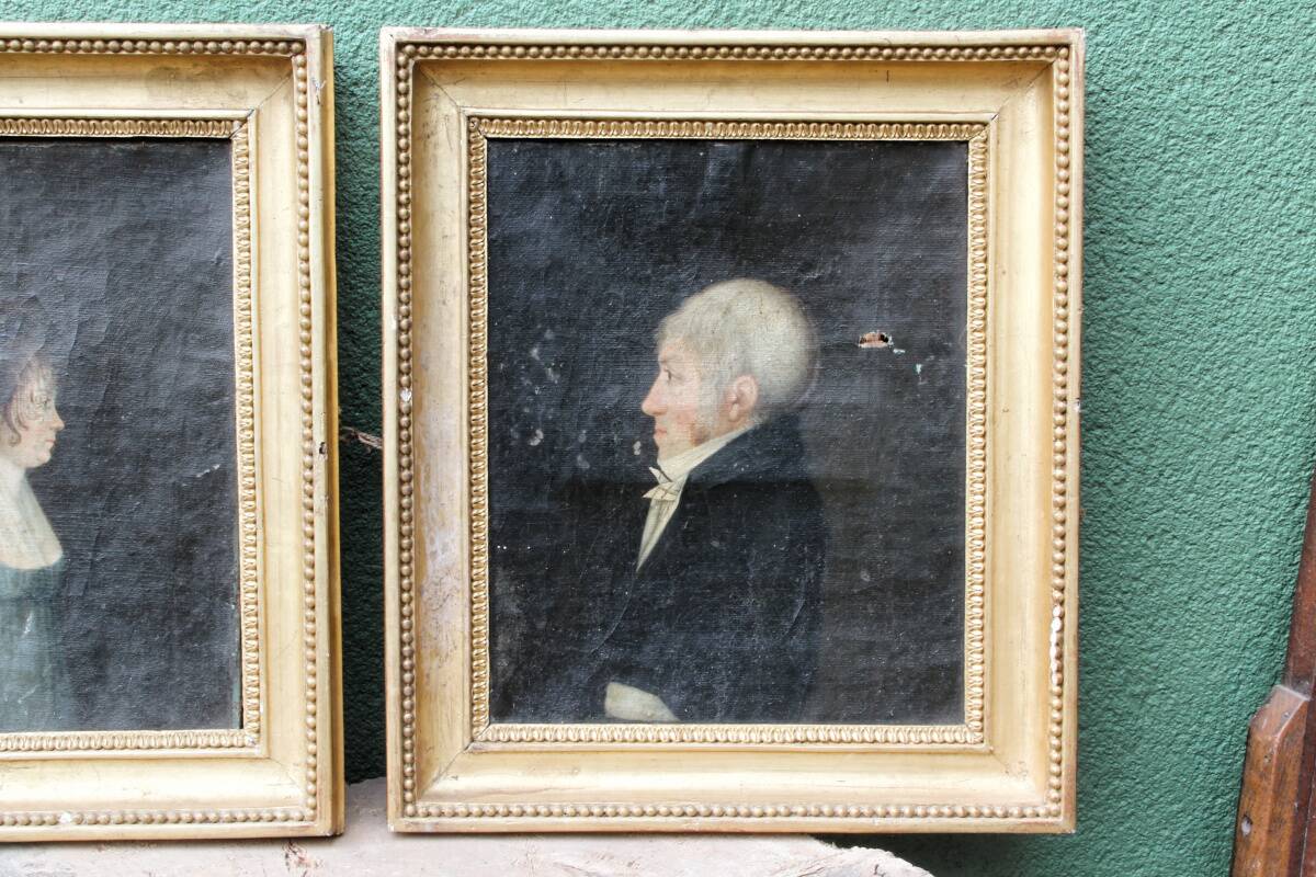 Pair of portraits, man, woman, early 19th century