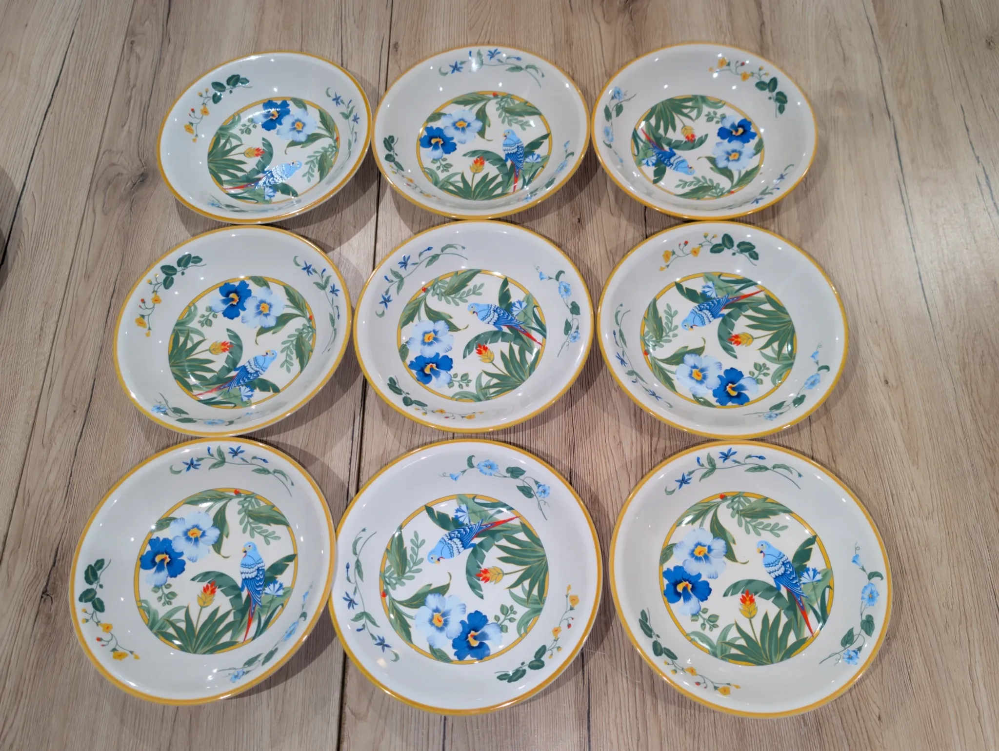 Lot 9 Deep Plates Porcelain Japan ARA S 933 Parrot & F Decor