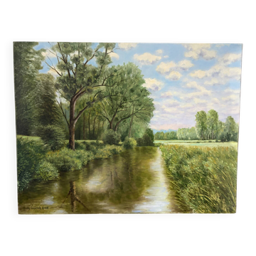 Paysage d’été, huile sur toile signée André Lagarde 2005