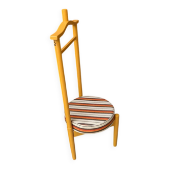 Vintage yellow wooden valet with padded linen seat - 1950s