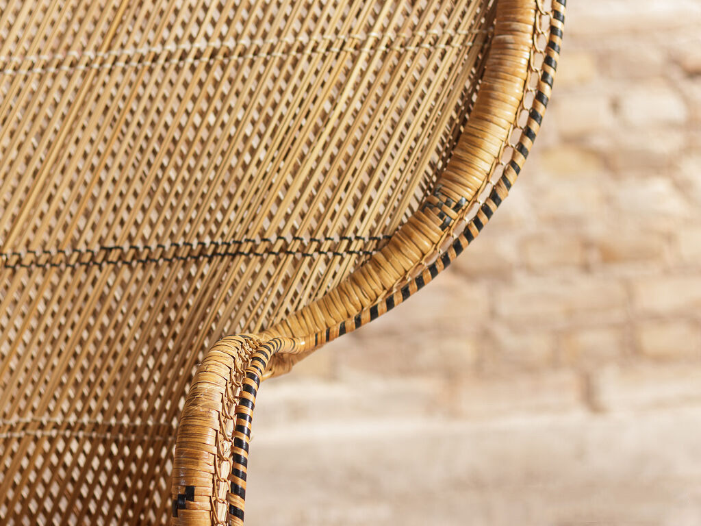 Emmanuelle XXL chair with armrests, rattan canning, bohemian style, circa 1970
