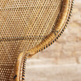Emmanuelle XXL chair with armrests, rattan canning, bohemian style, circa 1970