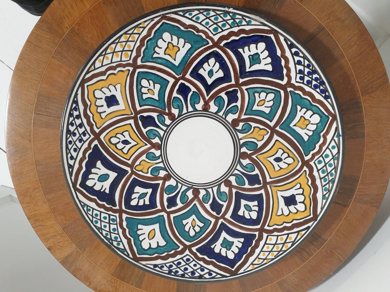 Large old couscous dish in ceramic stoneware and enamels