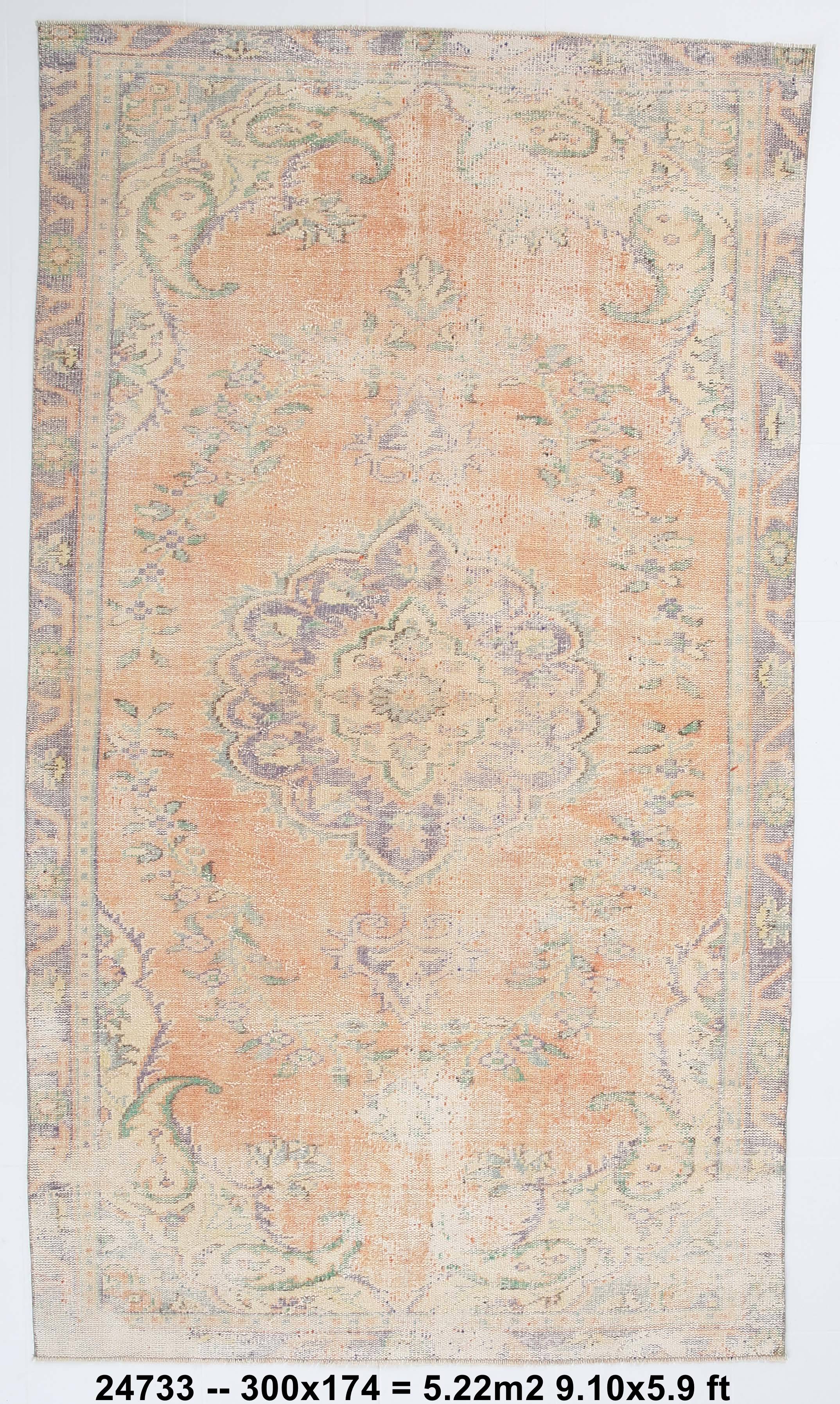 6x10 Peach Orange Classic Handmade Vintage Rug, 174x300Cm