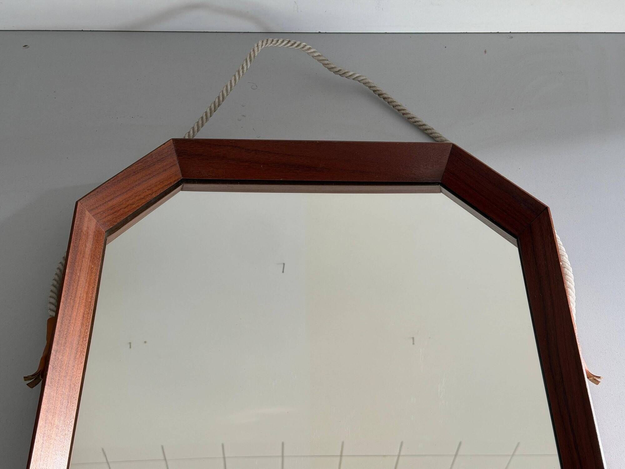 Mid-century rectangular wall mirror in teak, 1960, Italy