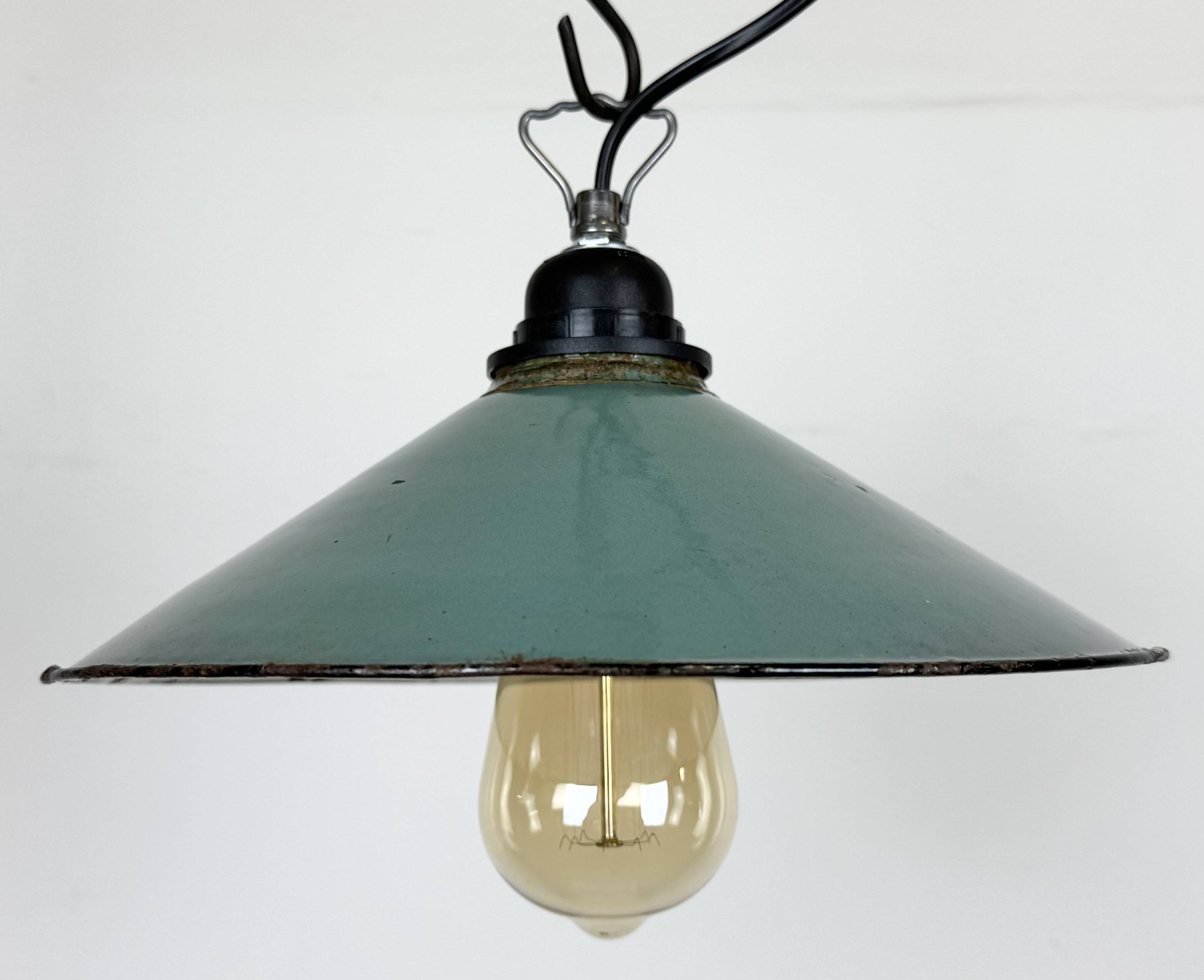 Industrial Petrol Enamel Factory Pendant Lamp, 1960s