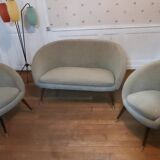 Armchair cocktail shell round 50 years 60 gray green