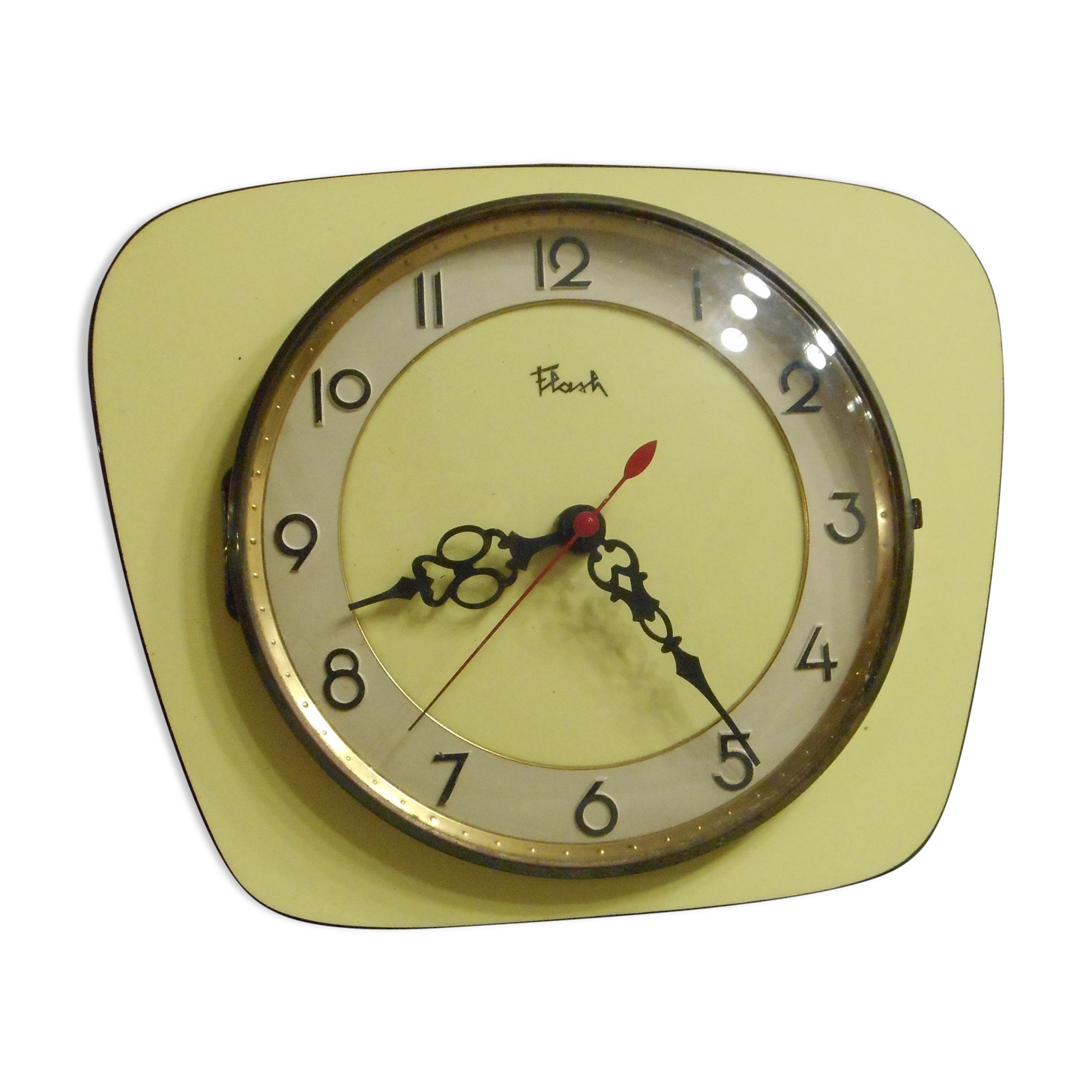 Pendule de cuisine vintage flash formica jaune