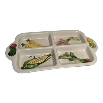 Plat apéritif vintage motif légumes porcelaine