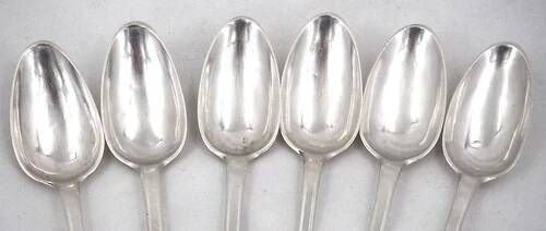 Rare set of 6 silver teaspoons, 18th century, Besançon, Gounot, Uniplat