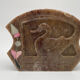 Carved quartz pencil pot and inlaid pearly stones, swans and flowers.