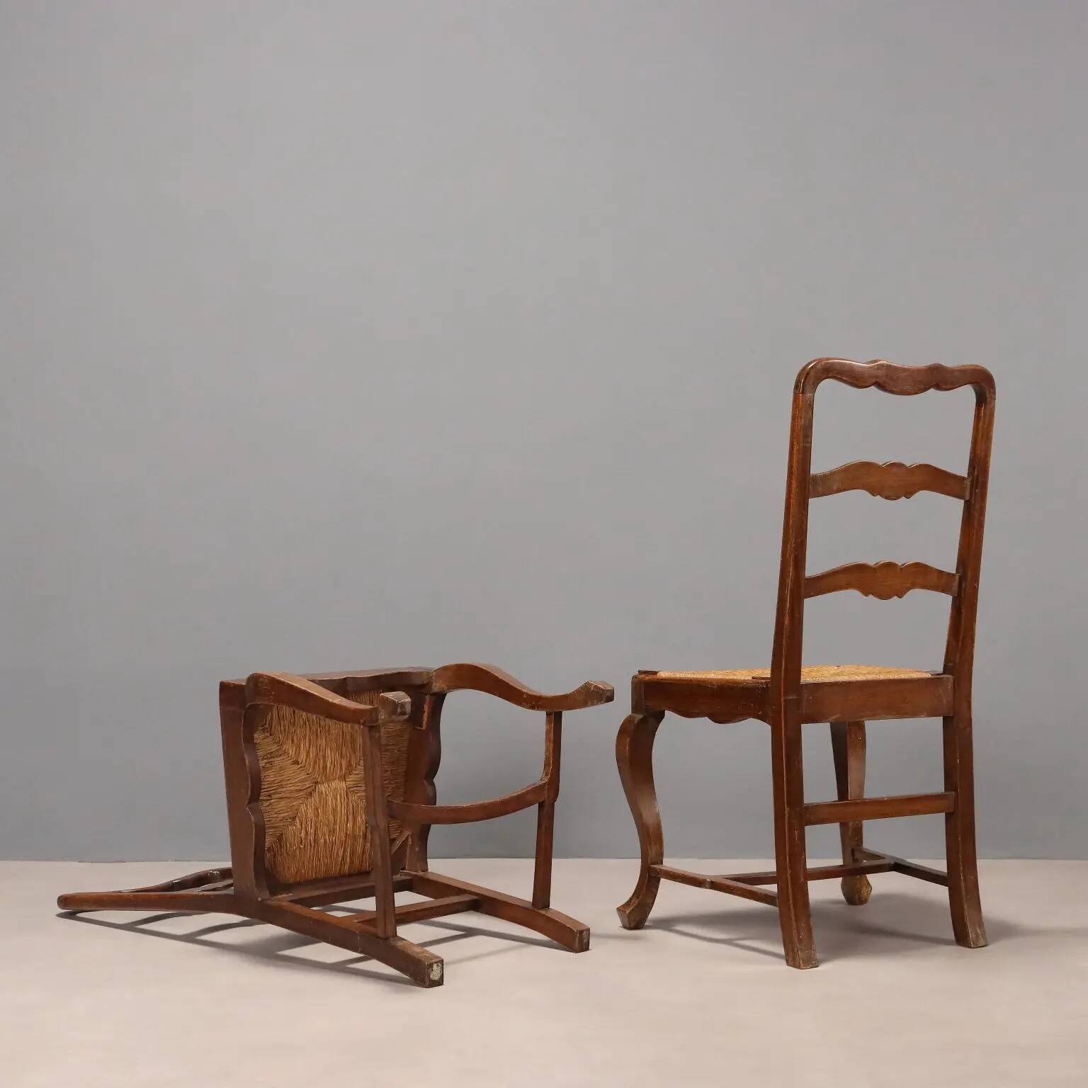 Antique walnut chairs from Italy, 20th century.