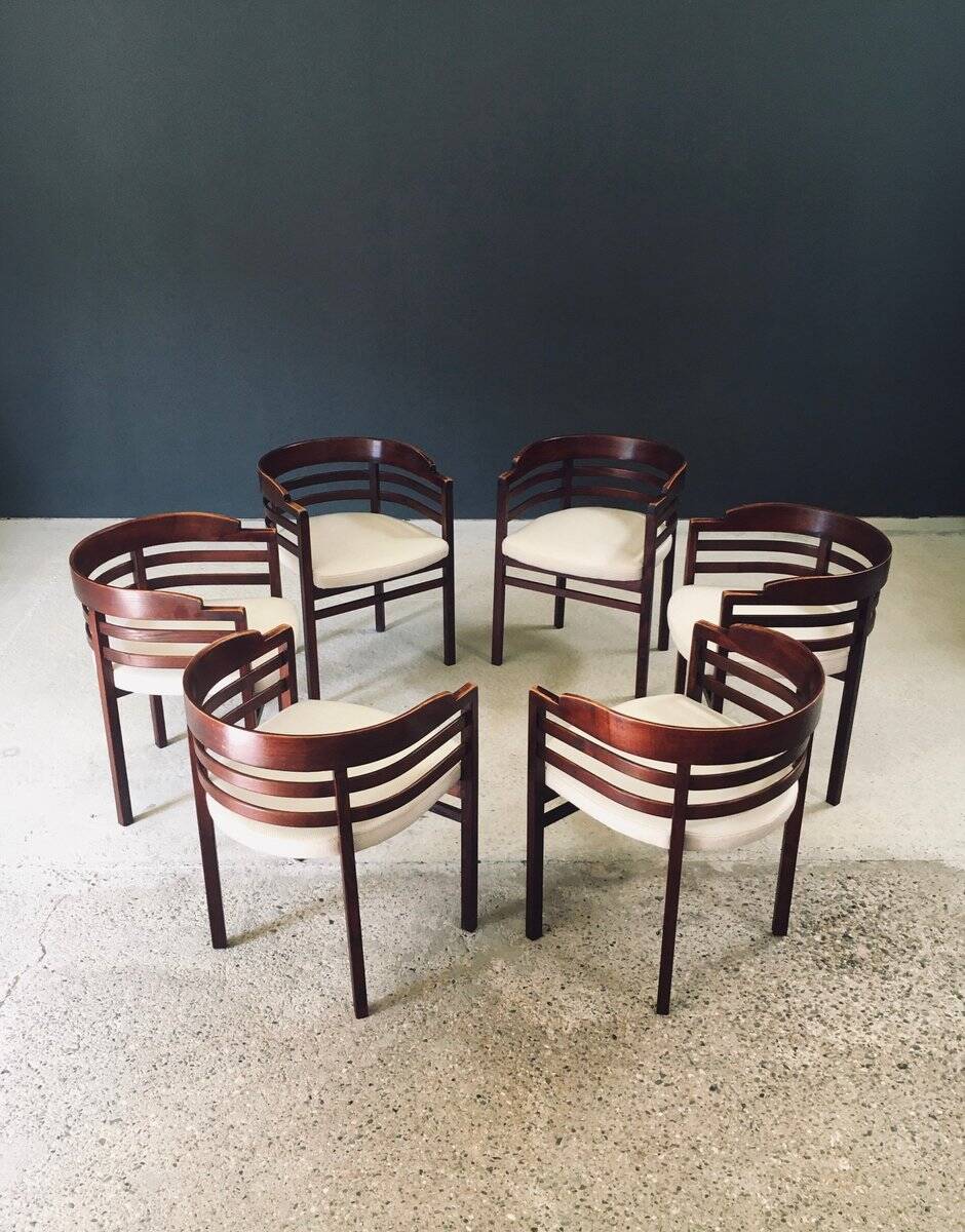 Mid-Century Modern Curved Dining Chairs, Italy, 1970s, Set of 6