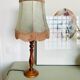 Vintage table lamp foot wood turned lampshade fringes